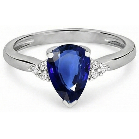 Gemstone Pear Deep Blue Sapphire Ring & Natural Earth Mined Diamonds 2.50 Carats