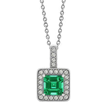 Gemstone Pendant Necklace 4 Ct Asscher Cut Green Emerald And Round Diamonds