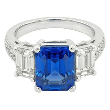 Gemstone Radiant Sapphire Ring 4.50 Carats Emerald & Round Natural Earth Mined Diamonds