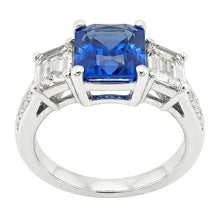 Gemstone Radiant Sapphire Ring 4.50 Carats Emerald & Round Natural Earth Mined Diamonds