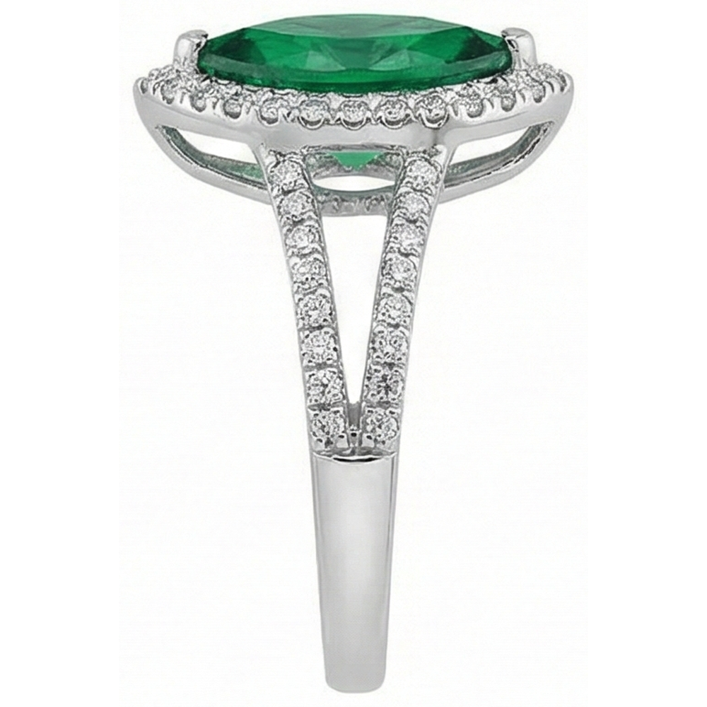 Gemstone Ring 14K Marquise Green Emerald & Round Natural Earth Mined DIAMOND ( NOT LAB GROWN )s 3.35 Ct.