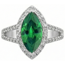Gemstone Ring 14K Marquise Green Emerald & Round Natural Earth Mined DIAMOND ( NOT LAB GROWN )s 3.35 Ct.