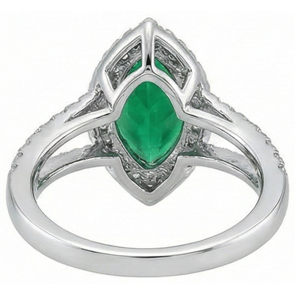 Gemstone Ring 14K Marquise Green Emerald & Round Natural Earth Mined DIAMOND ( NOT LAB GROWN )s 3.35 Ct.