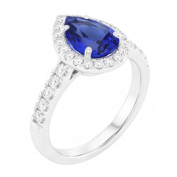 Gemstone Ring 14K White Gold – Royal Blue Sapphire Pear Cut 1.50