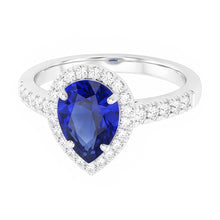 Gemstone Ring 14K White Gold – Royal Blue Sapphire Pear Cut 1.50