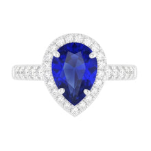 Gemstone Ring 14K White Gold – Royal Blue Sapphire Pear Cut 1.50