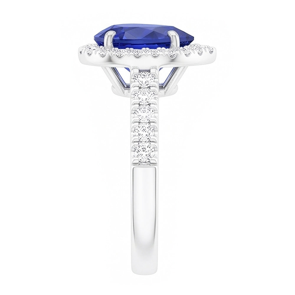 Gemstone Ring 14K White Gold – Royal Blue Sapphire Pear Cut 1.50