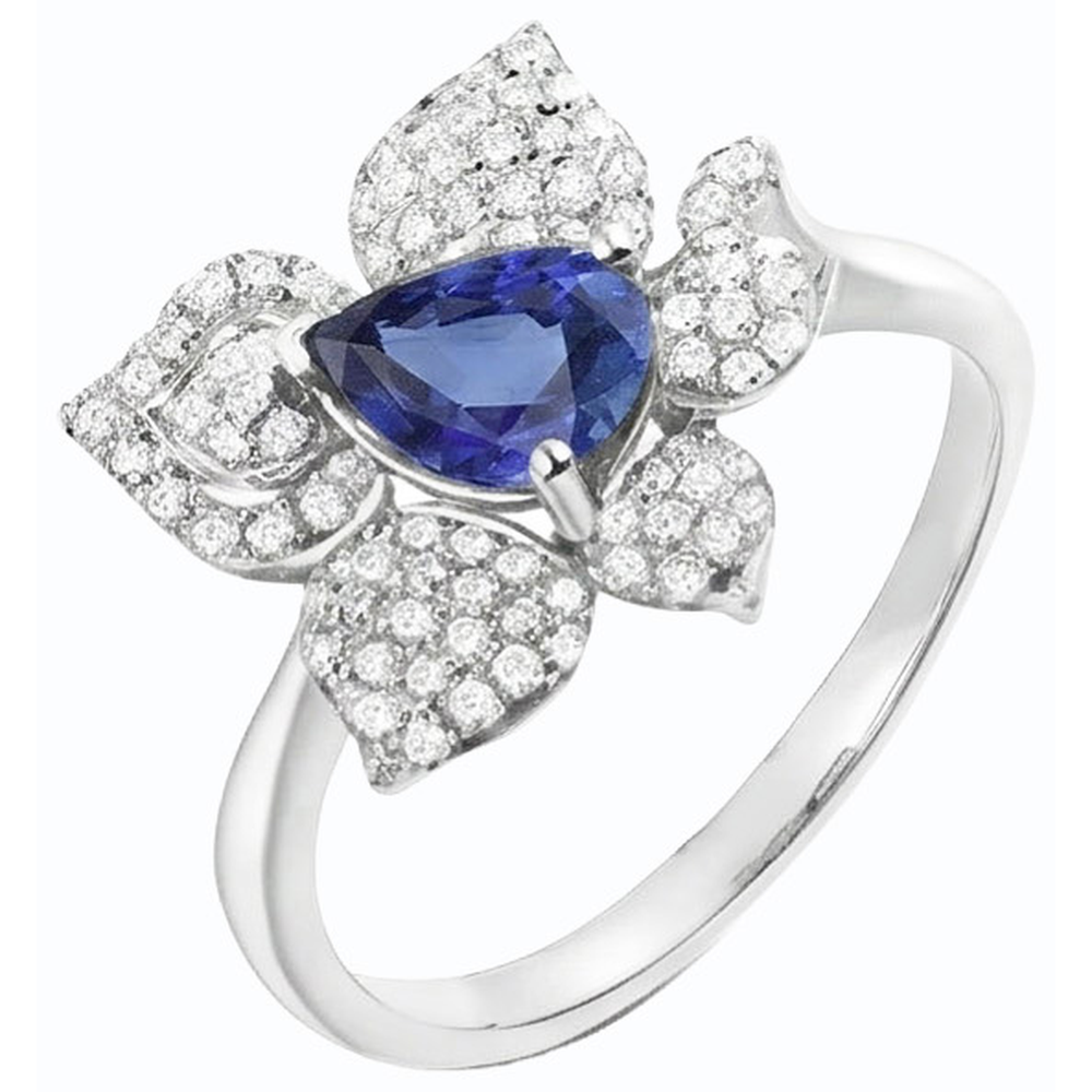 Gemstone Ring Blue Sapphire & Natural Earth Mined Diamonds 2.50 Carats Flower Style