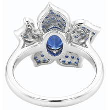 Gemstone Ring Blue Sapphire & Natural Earth Mined Diamonds 2.50 Carats Flower Style