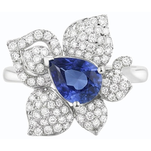 Gemstone Ring Blue Sapphire & Natural Earth Mined Diamonds 2.50 Carats Flower Style