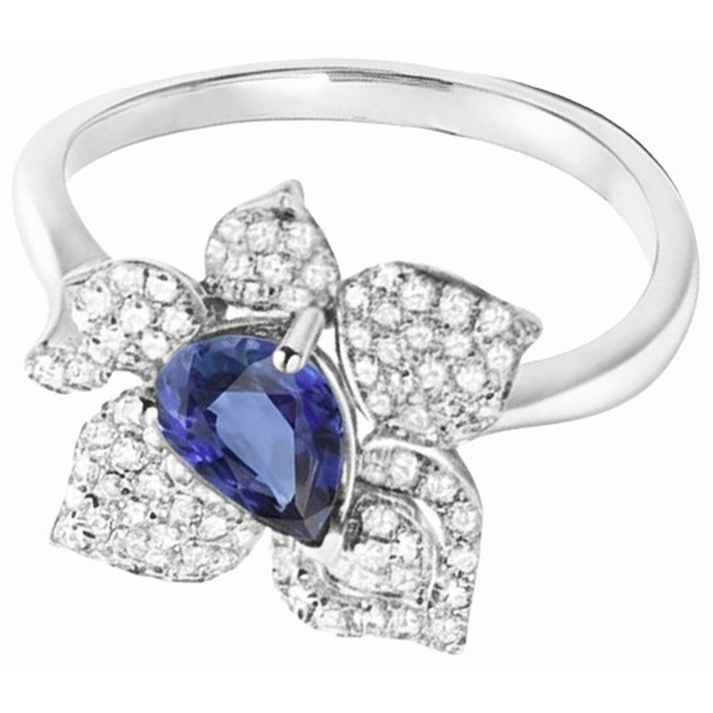 Gemstone Ring Blue Sapphire & Natural Earth Mined Diamonds 2.50 Carats Flower Style