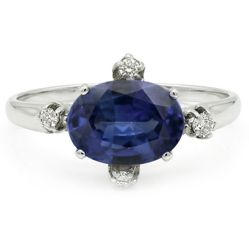 Gemstone Ring Blue Sapphire & Natural Earth Mined Diamonds 5 Stone Jewellery 3.50 Carats