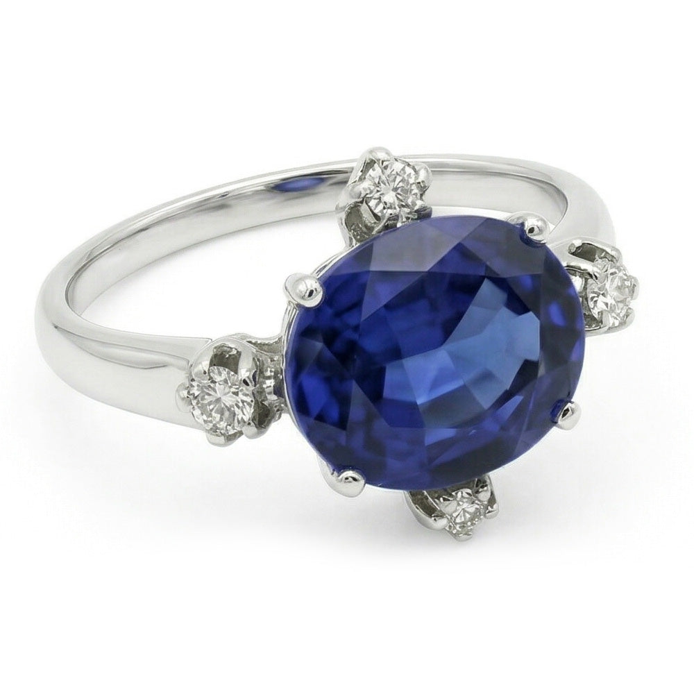 Gemstone Ring Blue Sapphire & Natural Earth Mined Diamonds 5 Stone Jewellery 3.50 Carats