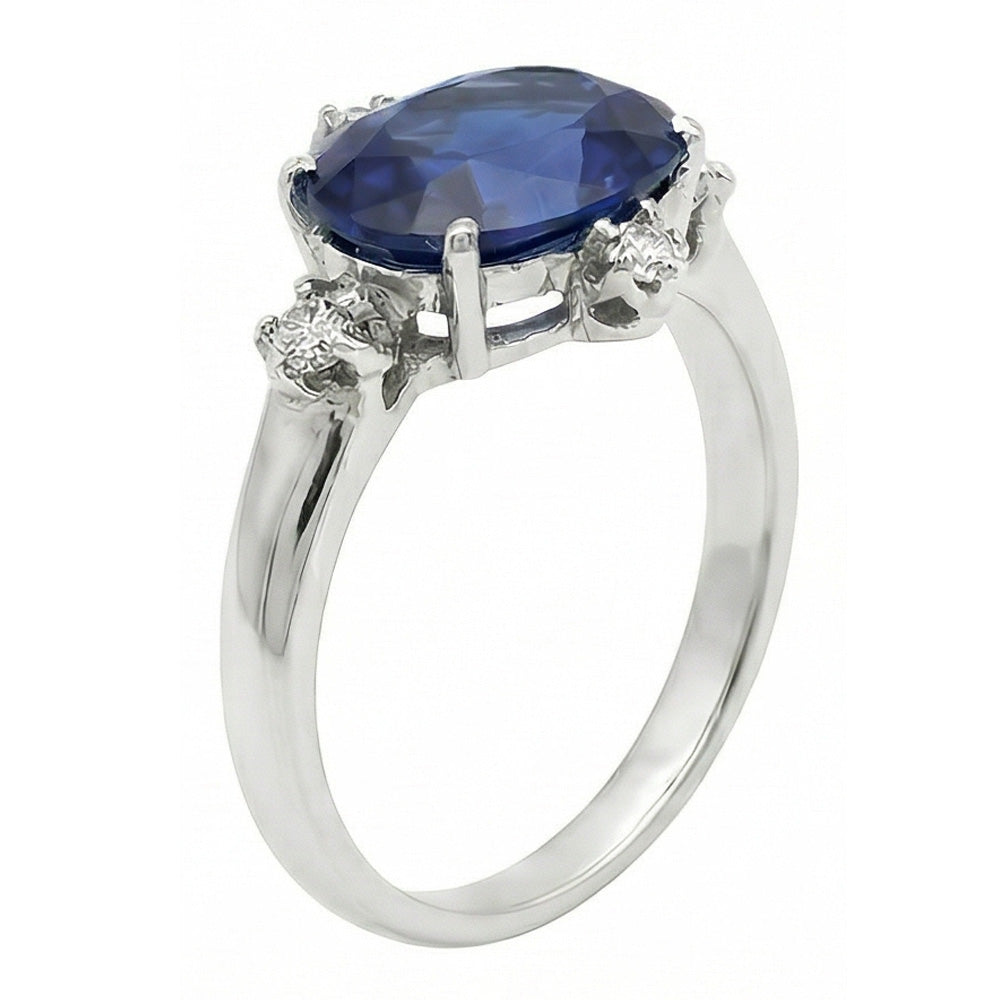 Gemstone Ring Blue Sapphire & Natural Earth Mined Diamonds 5 Stone Jewellery 3.50 Carats