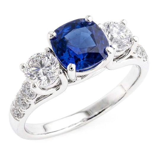 Gemstone Ring Cushion Sapphire Trellis Setting Natural Earth Mined Diamonds 3.50 Carats