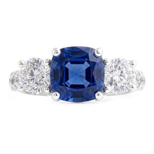 Gemstone Ring Cushion Sapphire Trellis Setting Natural Earth Mined Diamonds 3.50 Carats