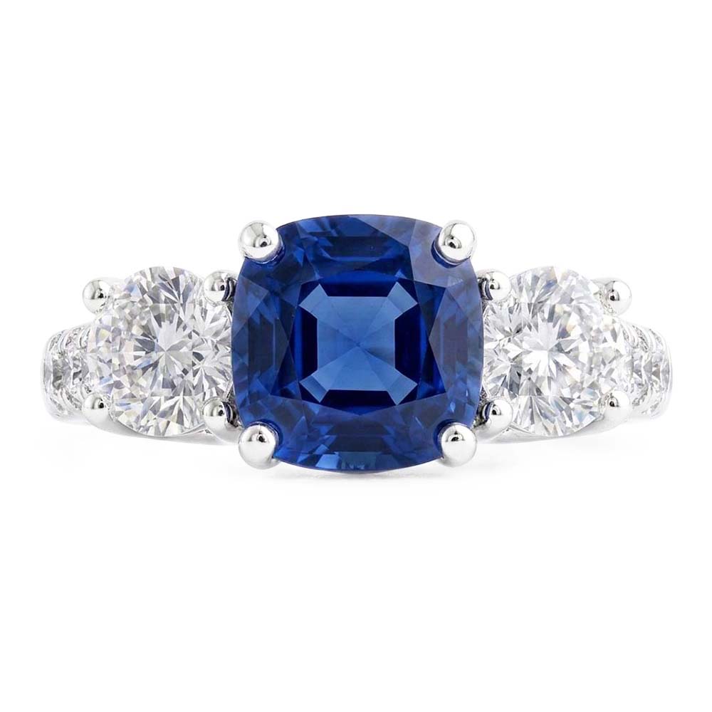 Gemstone Ring Cushion Sapphire Trellis Setting Natural Earth Mined Diamonds 3.50 Carats