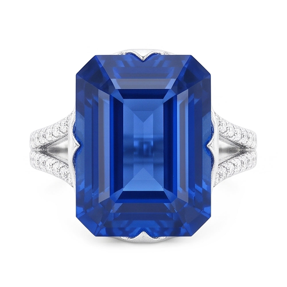 Gemstone Ring Emerald Blue Sapphire Split Shank 5.50 Carats Jewellery