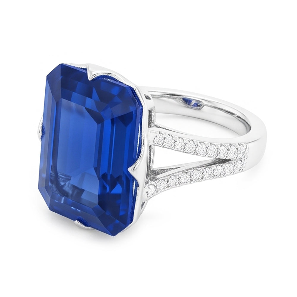 Gemstone Ring Emerald Blue Sapphire Split Shank 5.50 Carats Jewellery
