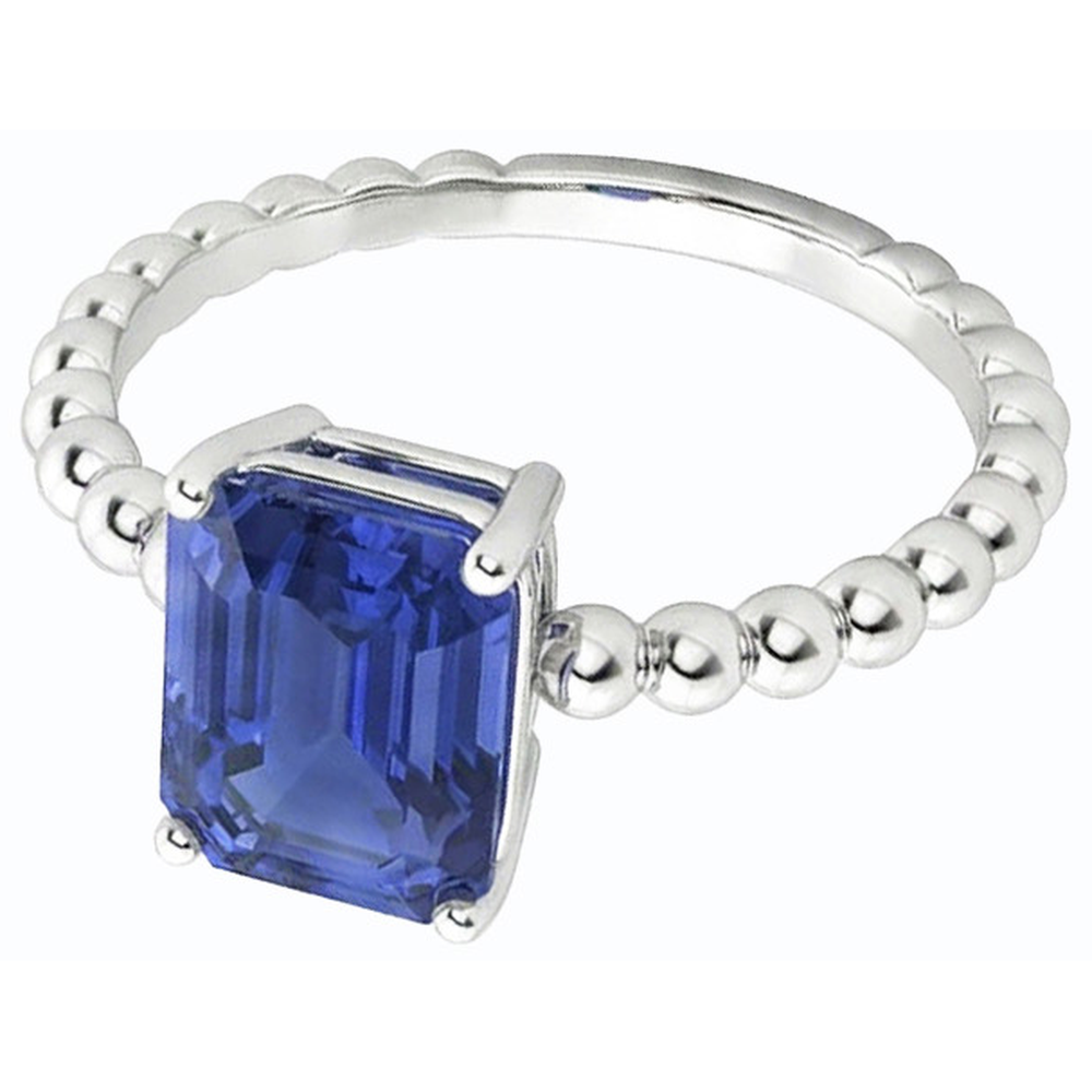 Gemstone Ring Emerald Ceylon Sapphire Beaded Style 3 Carats