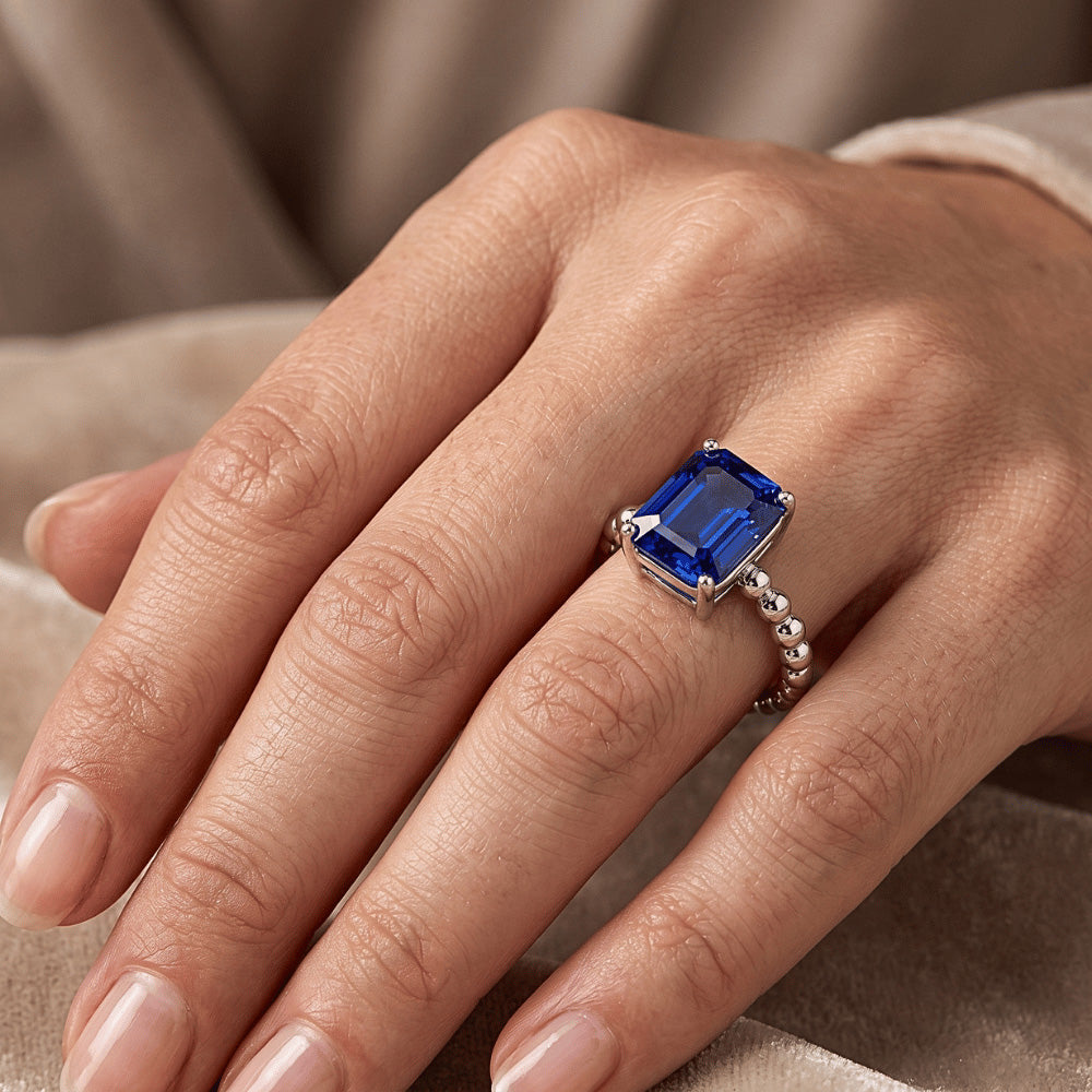 Gemstone Ring Emerald Ceylon Sapphire Beaded Style 3 Carats
