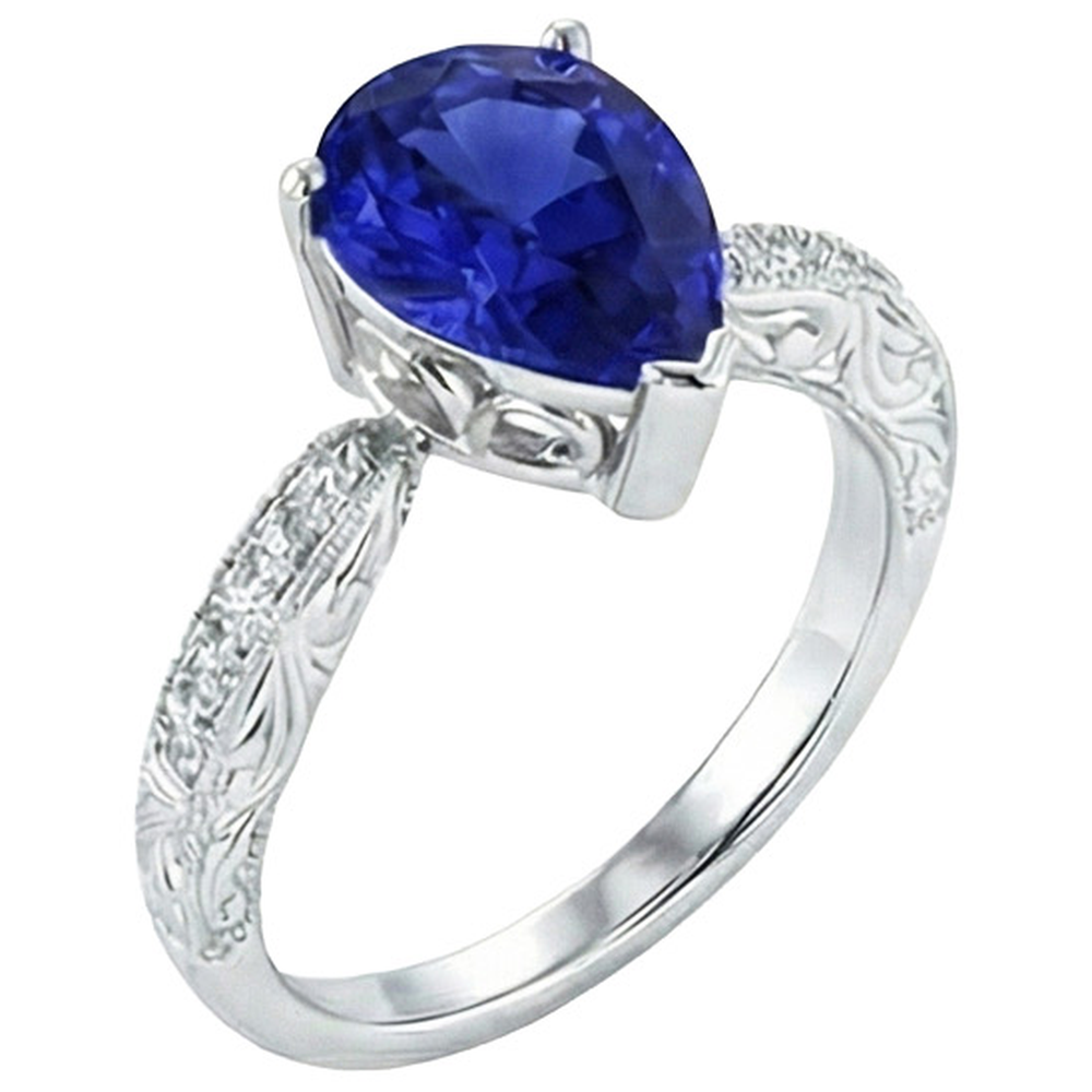 Gemstone Ring Filigree Shank Ceylon Sapphire & Natural Earth Mined DIAMOND ( NOT LAB GROWN )s 2 Carats