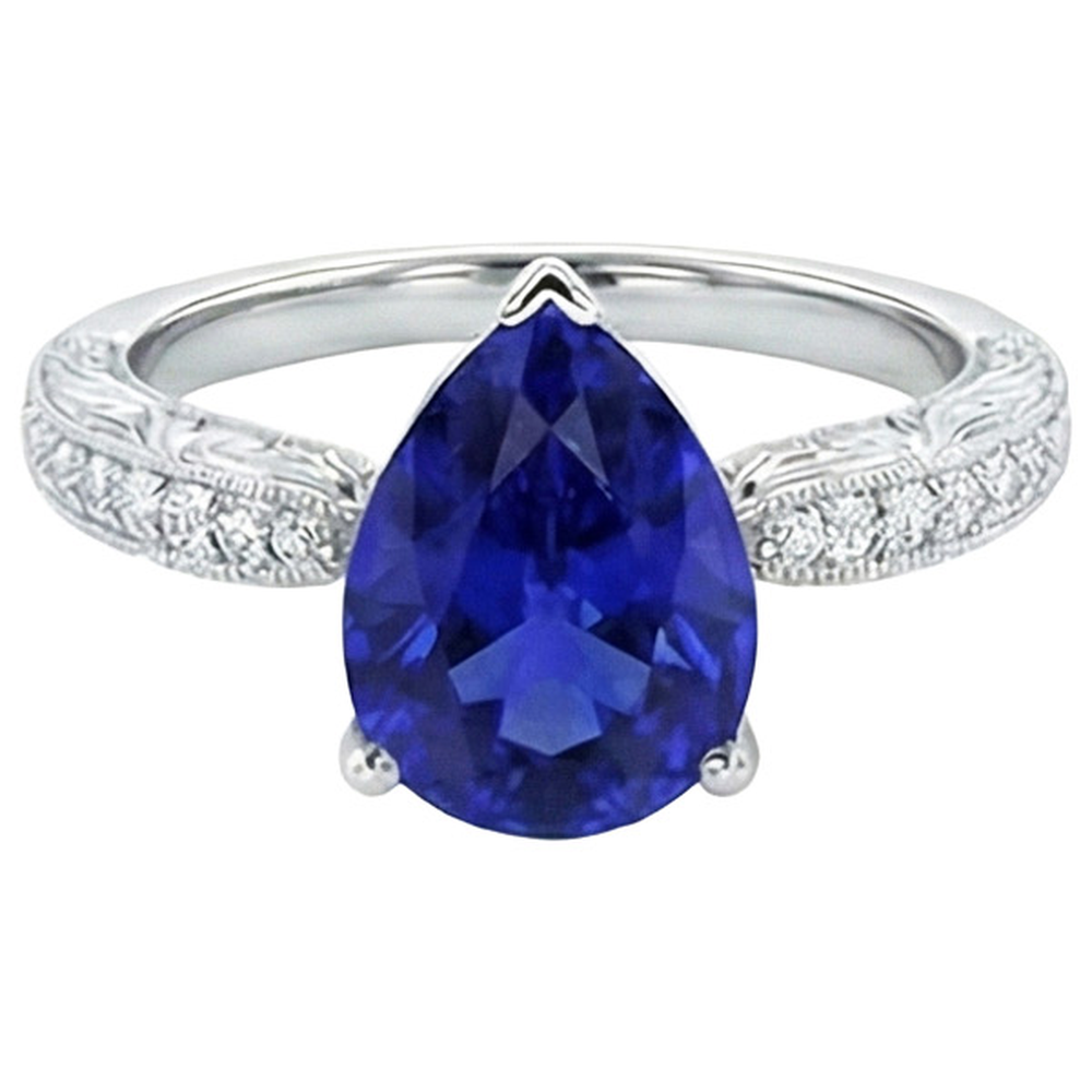 Gemstone Ring Filigree Shank Ceylon Sapphire & Natural Earth Mined DIAMOND ( NOT LAB GROWN )s 2 Carats