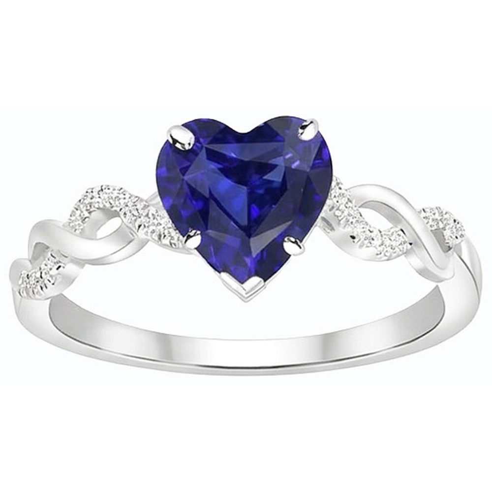 Gemstone Ring Heart Cut Blue Sapphire Infinity Style 4 Carats Natural Earth Mined Diamond