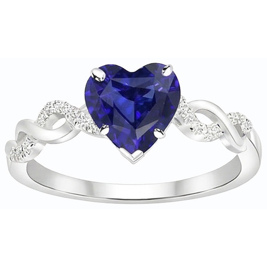 Gemstone Ring Heart Cut Blue Sapphire Infinity Style 4 Carats Natural Earth Mined Diamond