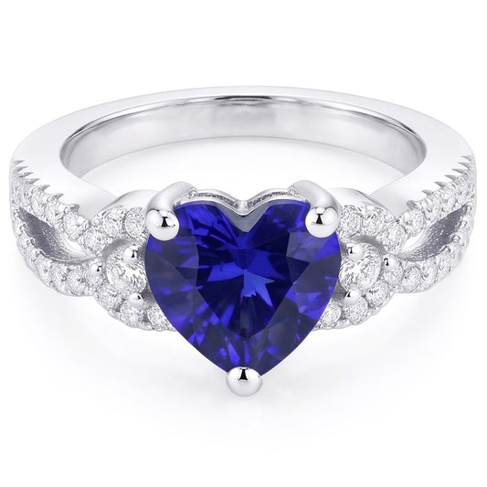 Gemstone Ring Heart Cut Blue Sapphire Split Shank 4.50 Carats