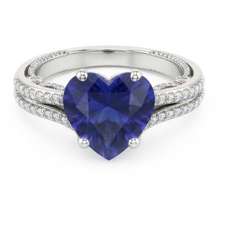 Gemstone Ring Heart Cut Sri Lankan Sapphire 4.50 Carats Filigree Shank