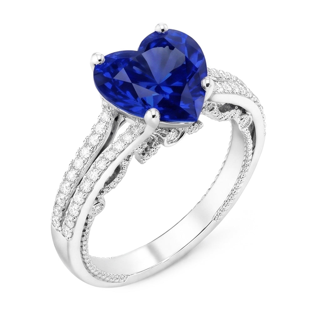Gemstone Ring Heart Cut Sri Lankan Sapphire 4.50 Carats Filigree Shank