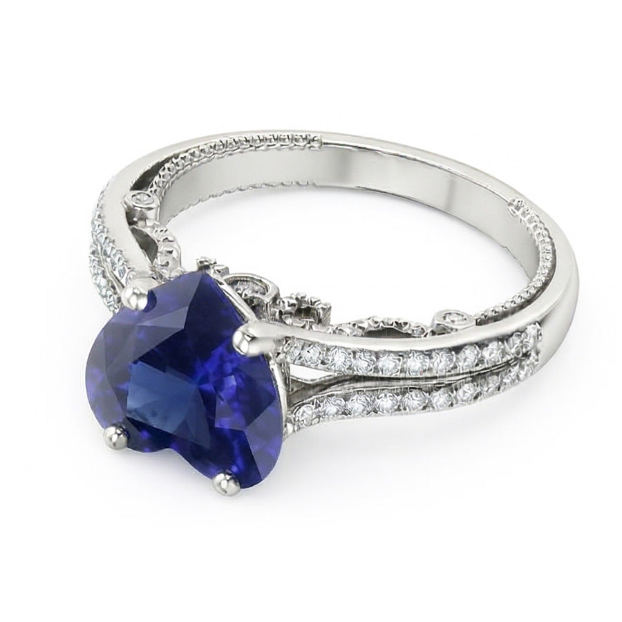 Gemstone Ring Heart Cut Sri Lankan Sapphire 4.50 Carats Filigree Shank
