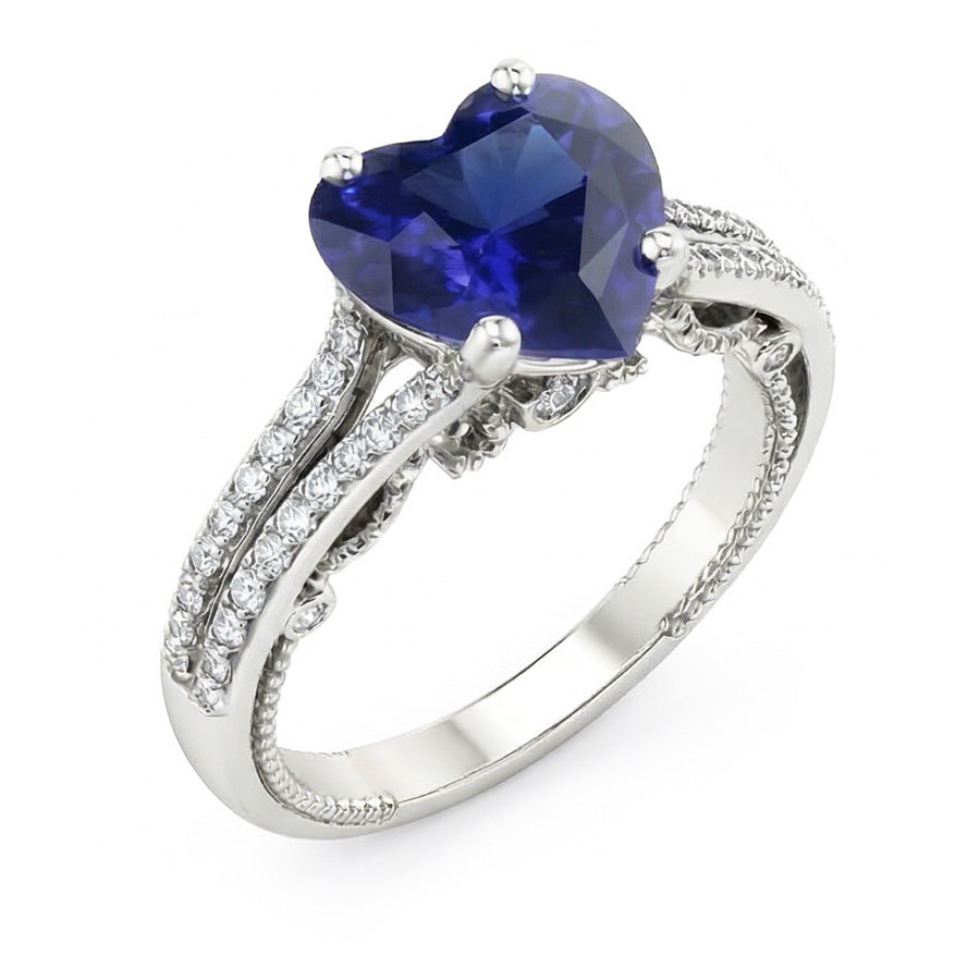 Gemstone Ring Heart Cut Sri Lankan Sapphire 4.50 Carats Filigree Shank