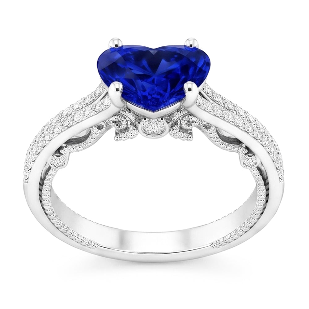 Gemstone Ring Heart Cut Sri Lankan Sapphire 4.50 Carats Filigree Shank