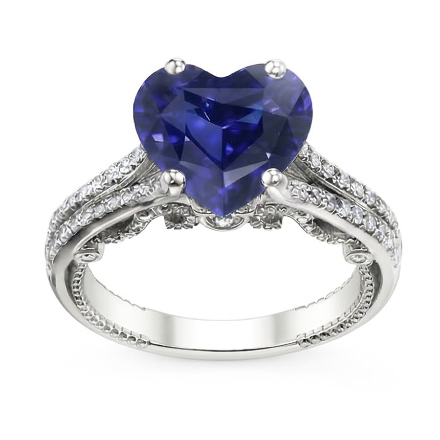 Gemstone Ring Heart Cut Sri Lankan Sapphire 4.50 Carats Filigree Shank