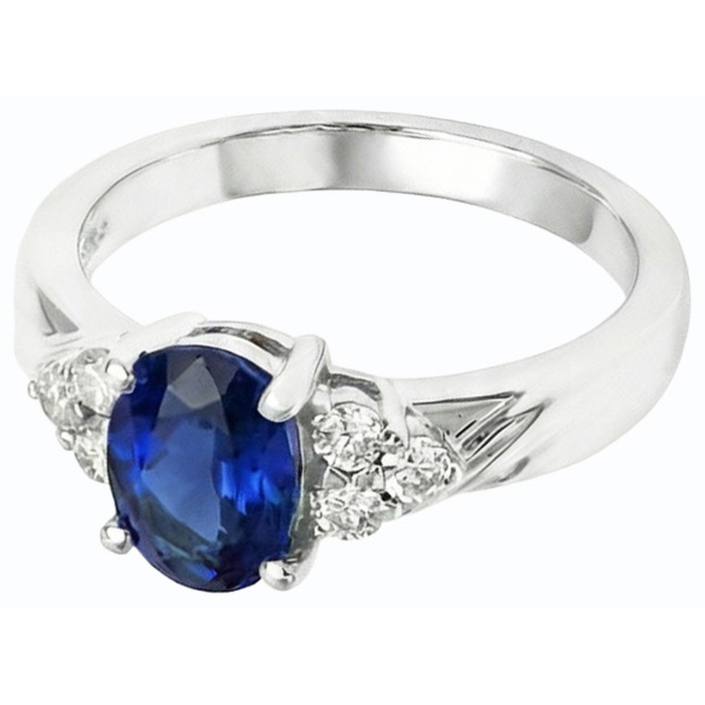 Gemstone Ring Oval Cut Blue Sapphire & Natural Earth Mined Diamonds 3 Carats White Gold