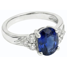 Gemstone Ring Oval Cut Blue Sapphire & Natural Earth Mined Diamonds 3 Carats White Gold