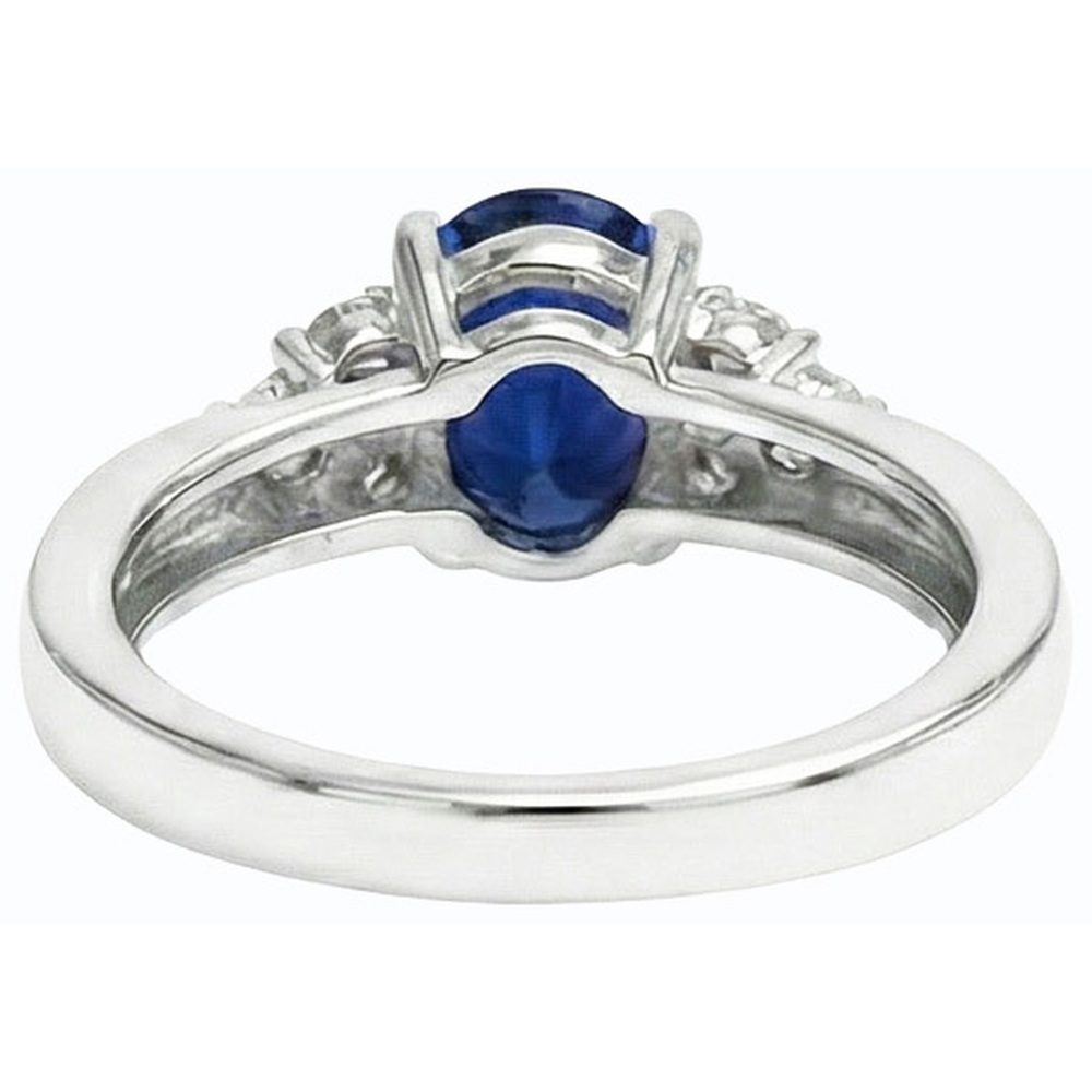 Gemstone Ring Oval Cut Blue Sapphire & Natural Earth Mined Diamonds 3 Carats White Gold