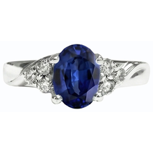 Gemstone Ring Oval Cut Blue Sapphire & Natural Earth Mined Diamonds 3 Carats White Gold