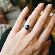 Gemstone Ring Oval Cut Blue Sapphire & Natural Earth Mined Diamonds 3 Carats White Gold