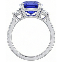 Gemstone Ring Oval Sapphire Trapezoid & Pave Set Natural Earth Mined Diamonds 5.50 Carats
