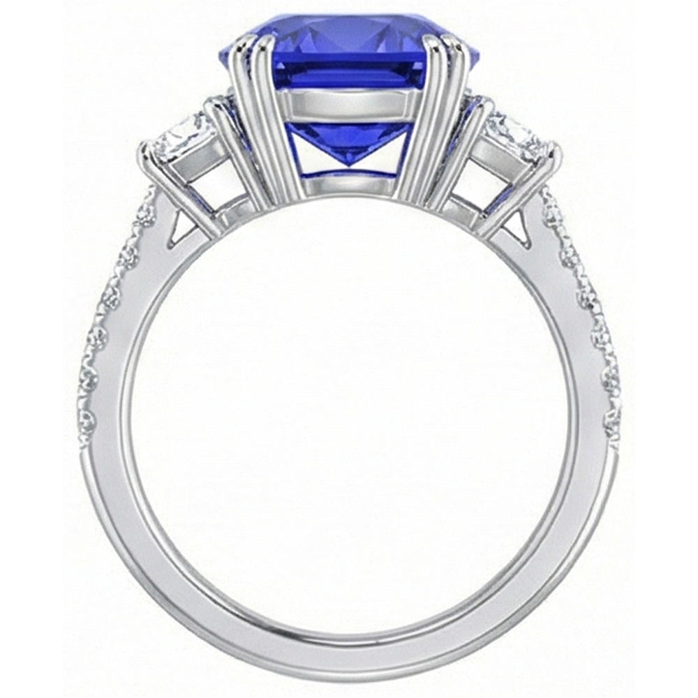 Gemstone Ring Oval Sapphire Trapezoid & Pave Set Natural Earth Mined Diamonds 5.50 Carats