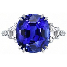 Gemstone Ring Oval Sapphire Trapezoid & Pave Set Natural Earth Mined Diamonds 5.50 Carats