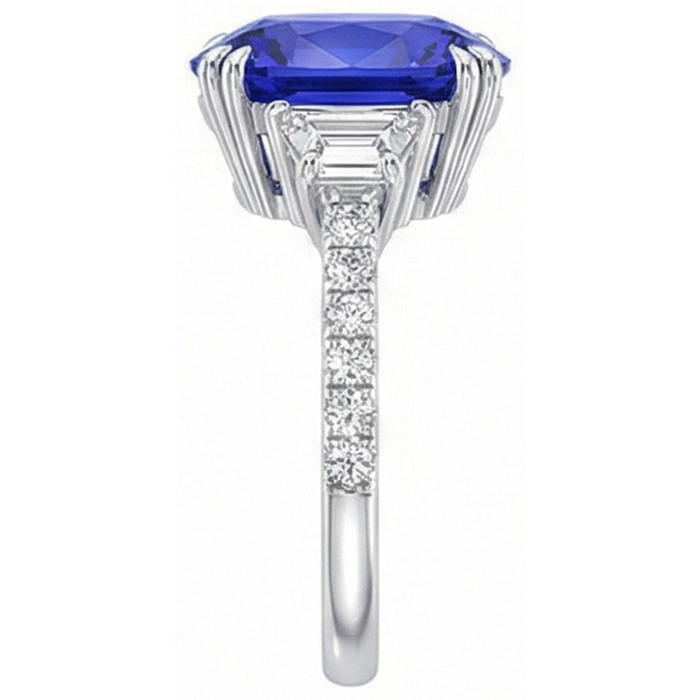 Gemstone Ring Oval Sapphire Trapezoid & Pave Set Natural Earth Mined Diamonds 5.50 Carats