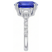 Gemstone Ring Oval Sapphire Trapezoid & Pave Set Natural Earth Mined Diamonds 5.50 Carats