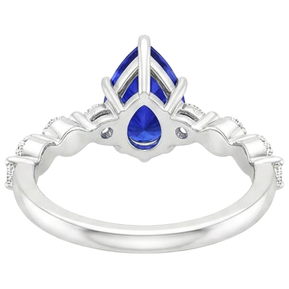Gemstone Ring Pear Sri Lankan Sapphire & Natural Earth Mined Diamond Accents 4 Carats