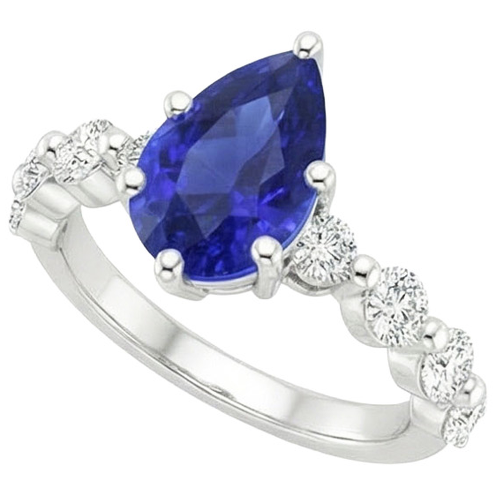 Gemstone Ring Pear Sri Lankan Sapphire & Natural Earth Mined Diamond Accents 4 Carats