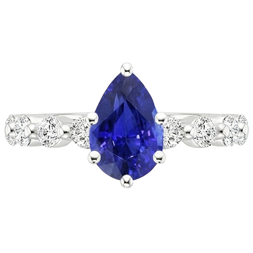 Gemstone Ring Pear Sri Lankan Sapphire & Natural Earth Mined Diamond Accents 4 Carats
