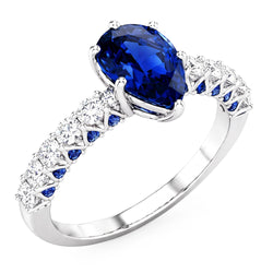 Gemstone Ring Pear With Round Blue Sapphire & Natural Earth Mined Diamond Accents 3 Carats
